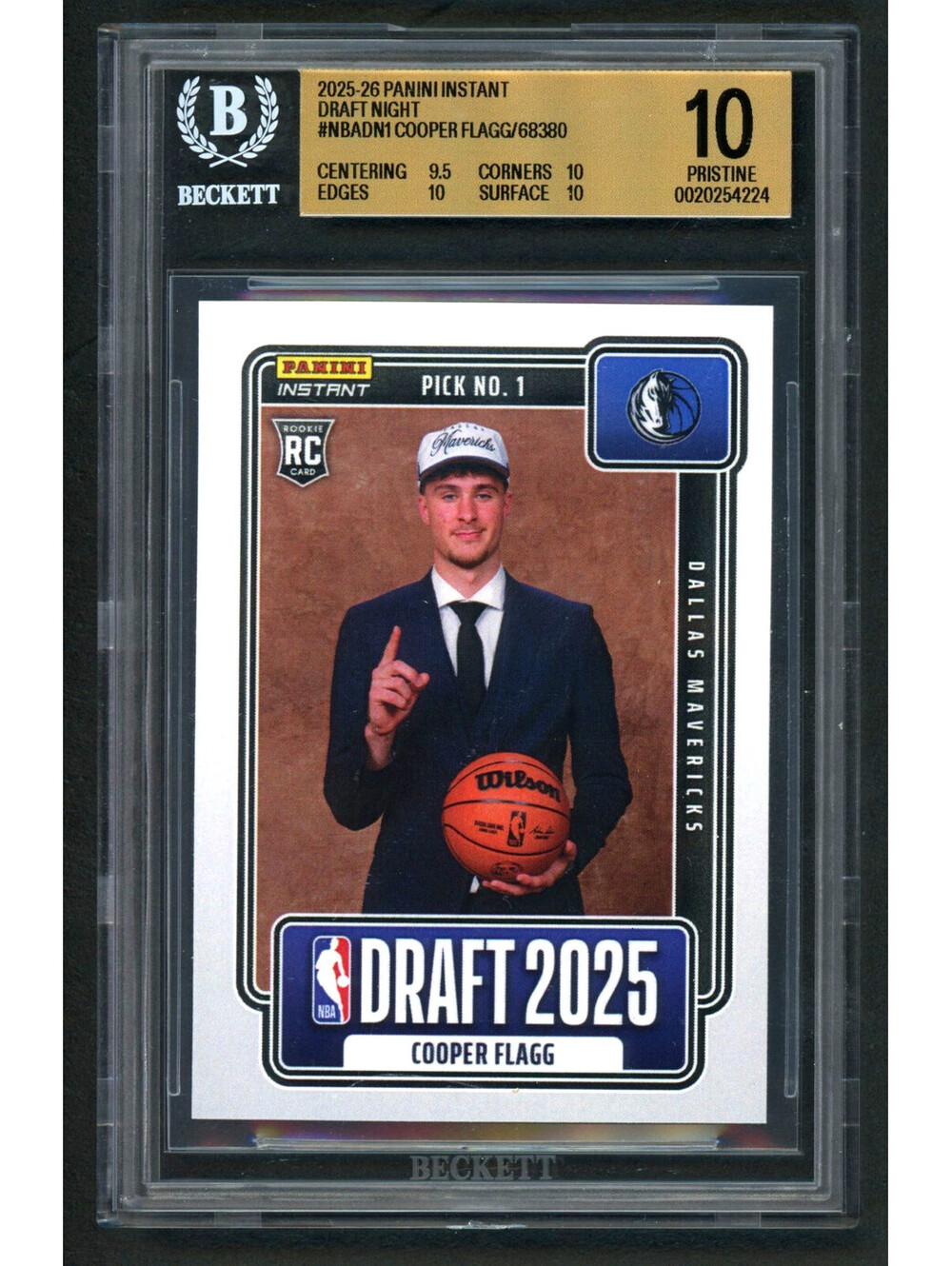2025-26 Panini Instant #NBADN-1 Cooper Flagg Dallas Rookie (RC) BGS 10 Pristine
